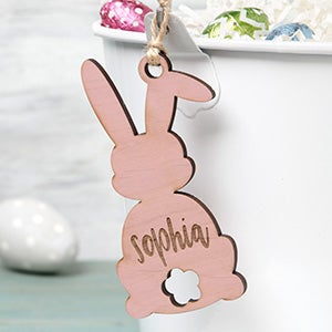 Easter Bunny Personalized Pink Stain Wood Easter Basket Tag