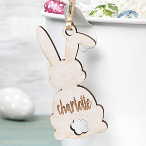 Easter Bunny Personalized Whitewash Wood Easter Basket Tag