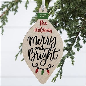 Merry & Bright Personalized Wood Christmas Bulb Ornament - #30295