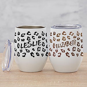 Leopard Print Personalized Stainless Stemless Wine Cups