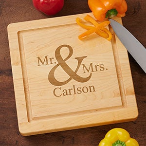 Maple Leaf Personalized Mr. & Mrs. Square Wedding Cutting Boards