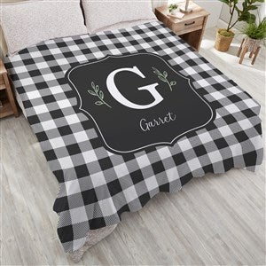 Black & White Buffalo Check Personalized 90x90 Plush Queen Fleece Blanket