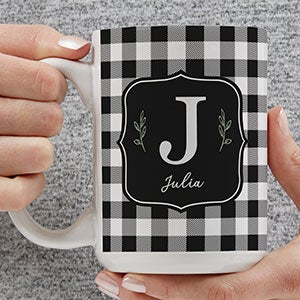 Black & White Buffalo Check Personalized Coffee Mug 15 oz White