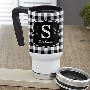 Black & White Buffalo Check Personalized Commuter Travel Mug