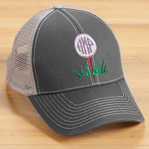 Golf Ball Monogram Embroidered Grey Trucker Hat