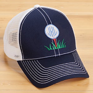 Golf Ball Monogram Embroidered Navy-White Trucker Hat