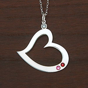 Birthstone Heart Personalized Necklace - 2 Stones