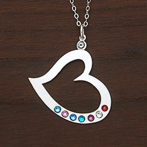 Birthstone Heart Personalized Necklace - 7 Stones