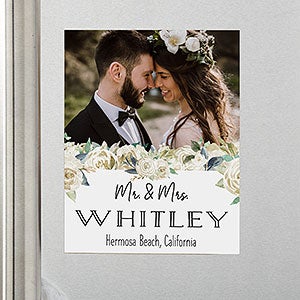 Neutral Colorful Floral Wedding Personalized Photo Fridge Magnet
