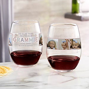 So Glad You're Our Grandma Personalized Photo Stemless Wine Glass