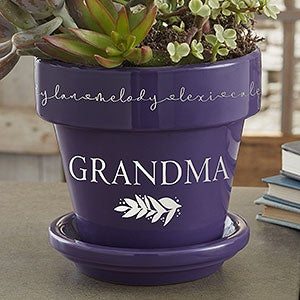 Floral Love For Grandma Personalized Purple Flower Pot