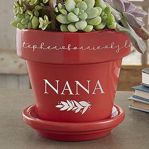 Floral Love For Grandma Personalized Red Flower Pot