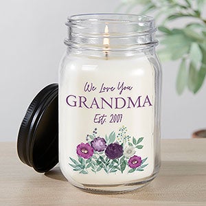 Floral Love For Grandma Personalized Farmhouse Candle Jar
