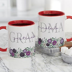 Floral Love For Grandma Personalized Coffee Mug 11 oz Red