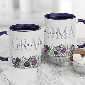 Floral Love For Grandma Personalized Coffee Mug 11 oz Blue