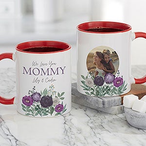 Floral Love For Mom Personalized Photo Coffee Mug 11oz Red