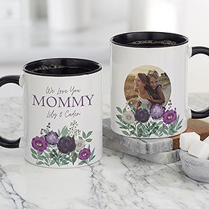 Floral Love For Mom Personalized Photo Coffee Mug 11oz Black