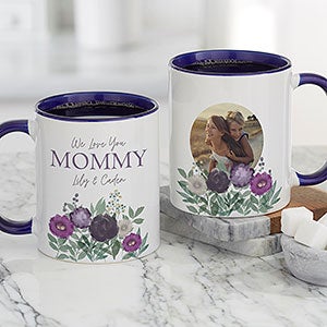 Floral Love For Mom Personalized Photo Coffee Mug 11oz Blue