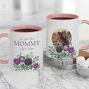 Floral Love For Mom Personalized Photo Coffee Mug 11oz Pink