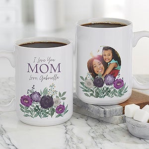 Floral Love For Mom Personalized Photo Coffee Mug 15oz White