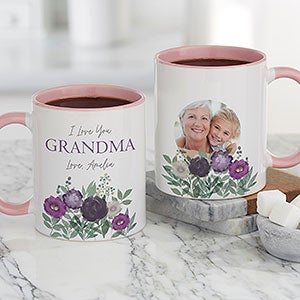 Floral Love For Grandma Personalized Photo Coffee Mug 11oz Pink