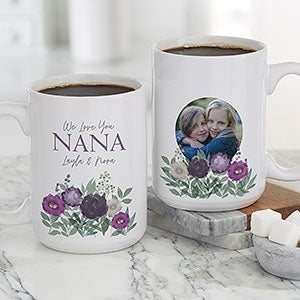 Floral Love For Grandma Personalized Photo Coffee Mug 15oz White