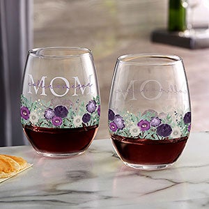 Floral Love For Mom Personalized Stemless Wine Glass
