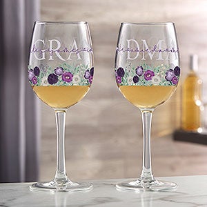 Floral Love For Grandma Personalized White Wine Glass