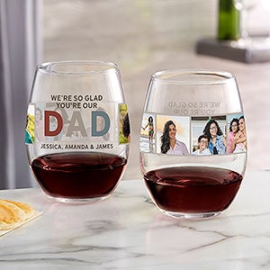 So Glad You're Our Dad Personalized Photo Stemless Wine Glass
