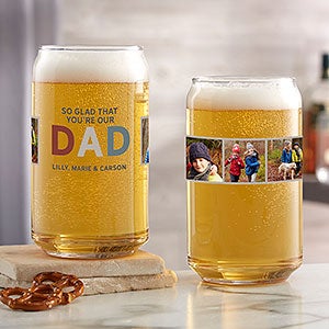 So Glad You're Our Dad Personalized Photo 16oz Beer Can Glass