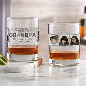 So Glad You're Our Grandpa Personalized Photo 14oz Whiskey Glass