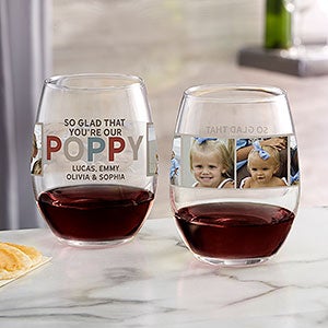 So Glad You're Our Grandpa Personalized Photo Stemless Wine Glass
