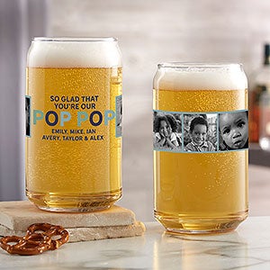 So Glad You're Our Grandpa Personalized Photo 16oz Beer Can Glass