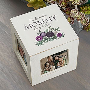Floral Love Mom Personalized Photo Cube - White