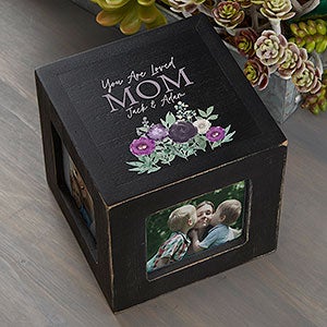 Floral Love Mom Personalized Photo Cube - Black