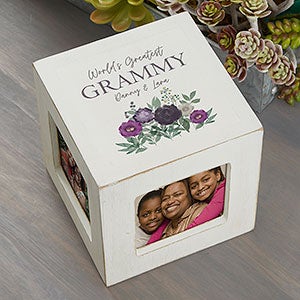 Floral Love Grandma Personalized Photo Cube - White