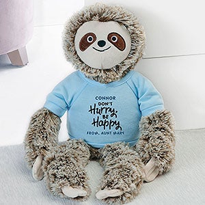 Don't Hurry, Be Happy Personalized Plush Sloth Stuffed Animal - Blue