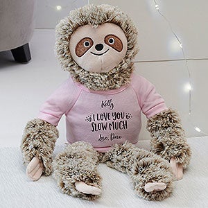 I Love You Slow Much Personalized Plush Sloth Stuffed Animal - Pink