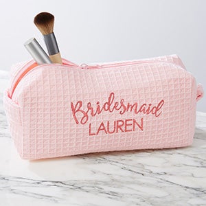 Bridal Party Personalized Blush Waffle Weave Makeup Bag
