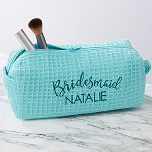 Bridal Party Personalized Mint Waffle Weave Makeup Bag