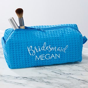 Bridal Party Personalized Aqua Waffle Weave Makeup Bag