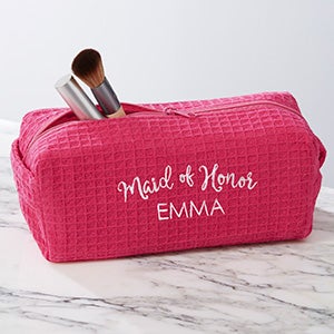 Bridal Party Personalized Pink Waffle Weave Makeup Bag