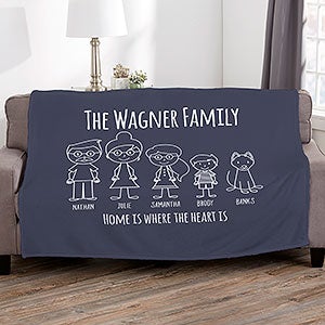 Stick Figure Family Personalized 60x80 Plush Fleece Blanket