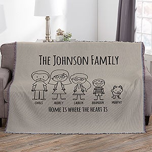 Stick Figure Family Personalized 56x60 Woven Throw