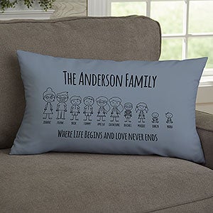 Stick Figure Family Personalized Lumbar Throw Pillow