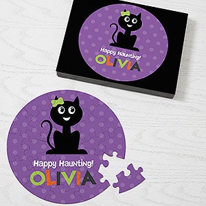 Black Cat Halloween Character Personalized 26 Round Puzzle