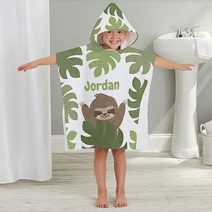Jolly Jungle Sloth Personalized Kids Poncho Bath Towel