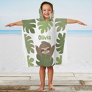 Jolly Jungle Sloth Personalized Kids Poncho Beach & Pool Towel
