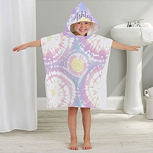 Pastel Tie Dye Personalized Kids Poncho Bath Towel