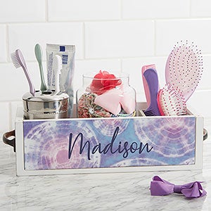 Pastel Tie Dye Personalized Wood Bathroom Storage Box